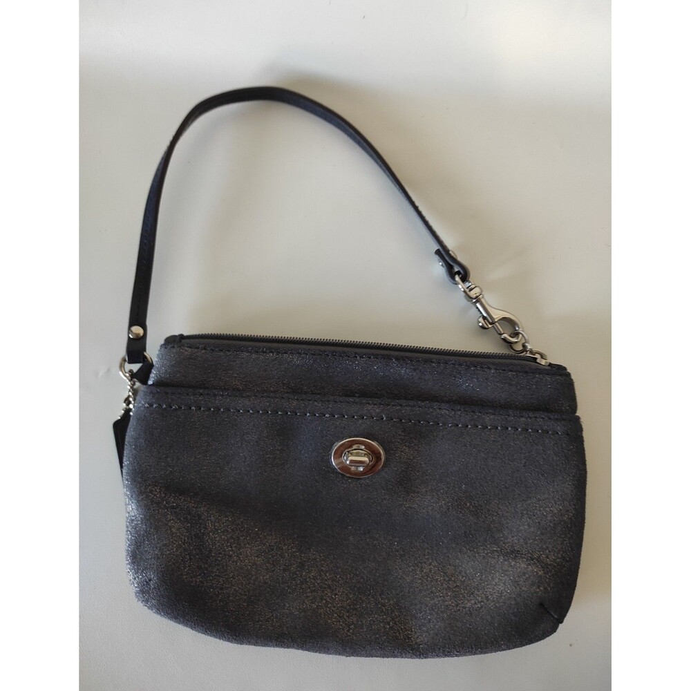 COACH Bright Grey   Leather Wristlet Clutch 8x5” Silver Lock